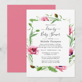 Wasserfarbene Pink-Poppies Hochzeit Einladung