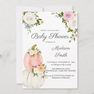 Wasserfarbene Pink Pumpkins Rose   Babydusche Einladung