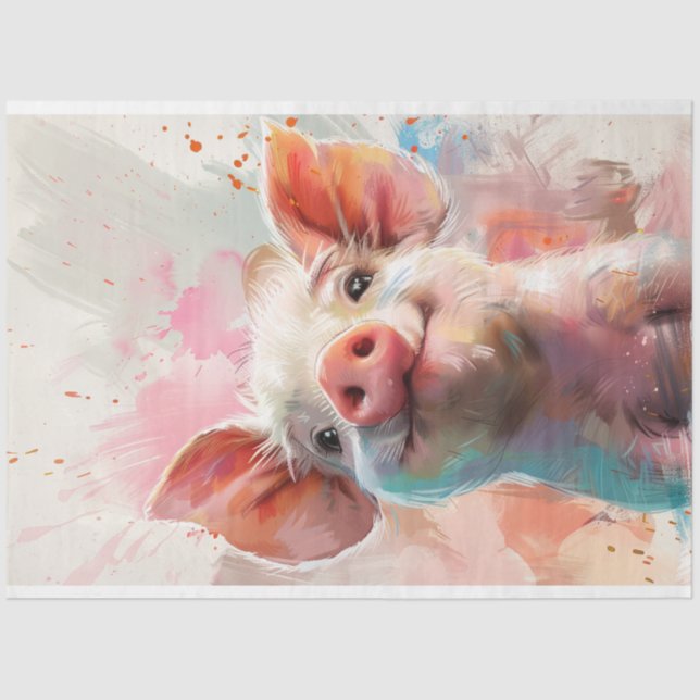 Wasserfarbene Pinky Pig Decoupage Seidenpapier (Vorderseite)