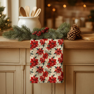 Wasserfarbene Poinsettie-Handtuch im rustikalen We Geschirrtuch