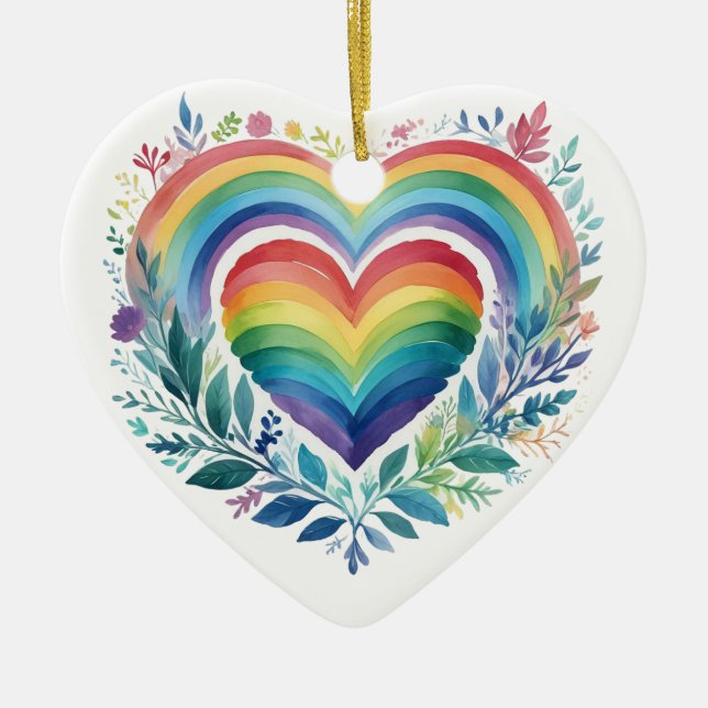 WASSERFARBENE RAINBOW-FARBIGE HERZEN KERAMIK ORNAMENT (Vorne)