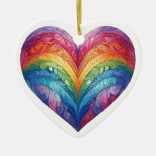 WASSERFARBENE RAINBOW-FARBIGE HERZEN KERAMIK ORNAMENT