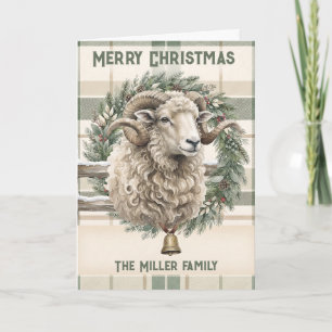 Wasserfarbene Ram-Plaid-Wald-Weihnachtskarte Karte