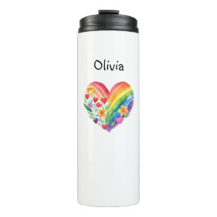 Wasserfarbene Regenbogen-Herz Personalisiert Thermosbecher