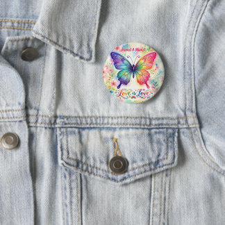 Wasserfarbene Regenbogen-Schmetterling "Liebe ist  Button