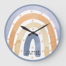Wasserfarbene Regenbogen und Personalisierte Stein Große Wanduhr