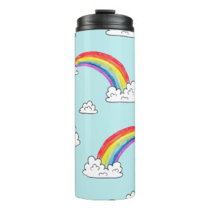 Wasserfarbene Regenbögen und Wolken nahtloses Must Thermosbecher