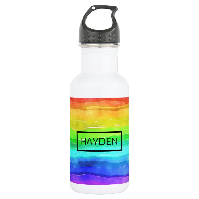 Wasserfarbene Regenbogenstreifen Personalisiert Edelstahlflasche (Vorderseite)