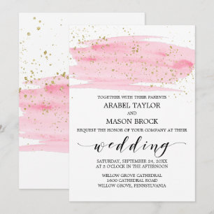 Wasserfarbene Rosa Blush and Gold Sparkle Wedding Einladung