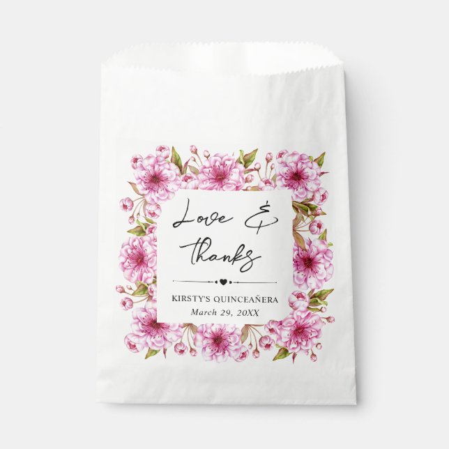 Wasserfarbene Rosa Frühlingsbrasse Blüten Quincean Geschenktütchen (Vorderseite)