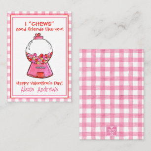 Wasserfarbene Rosa Gingham Gumballs Valentinische Mitteilungskarte