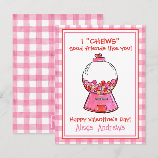 Wasserfarbene Rosa Gingham Gumballs Valentinische  Postkarte (Vorne/Hinten)