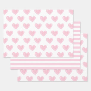 Wasserfarbene rosa Herzen. Liebe. Blush Valentines Geschenkpapier Set