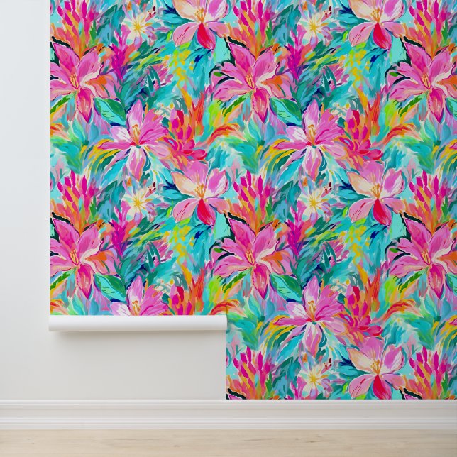 Wasserfarbene Rosa Lily Oase Tapete (Anwendung)