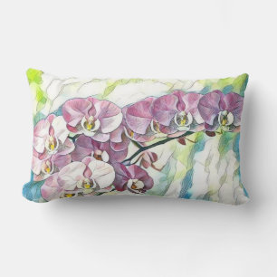 Wasserfarbene rosa mehrfarbige Orchideenblüten Lendenkissen