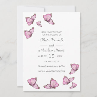 Wasserfarbene rosa Schmetterlinge. Hochzeit Save t The Date