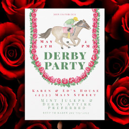 Wasserfarbene Rose Jockey auf Horse Derby Party Einladung