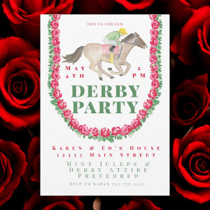 Wasserfarbene Rose Jockey auf Horse Derby Party Einladung