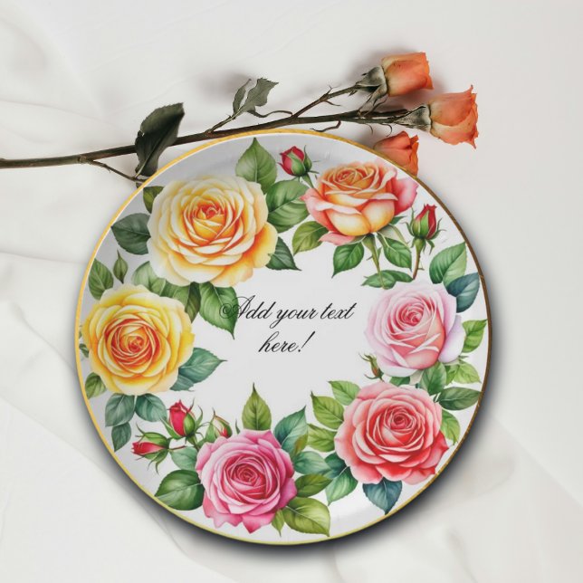 Wasserfarbene Rose Wreath Elegante Pappteller (Von Creator hochgeladen)