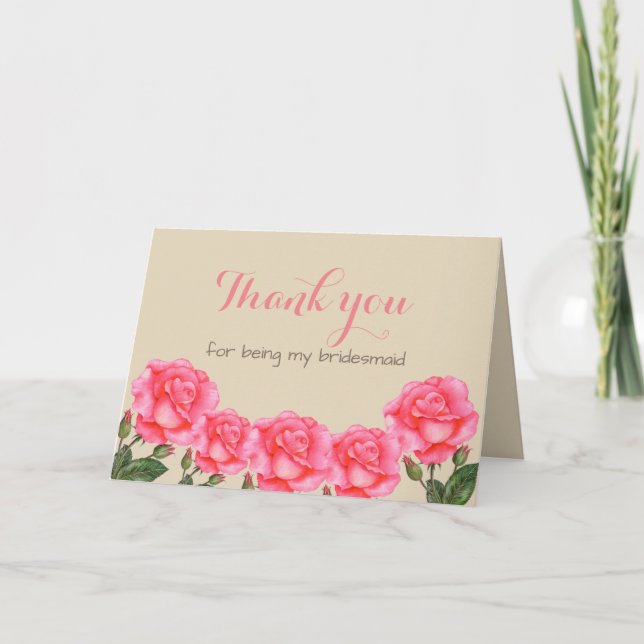 Wasserfarbene Rosen Botanische Illustration Dankeskarte (Vorderseite)