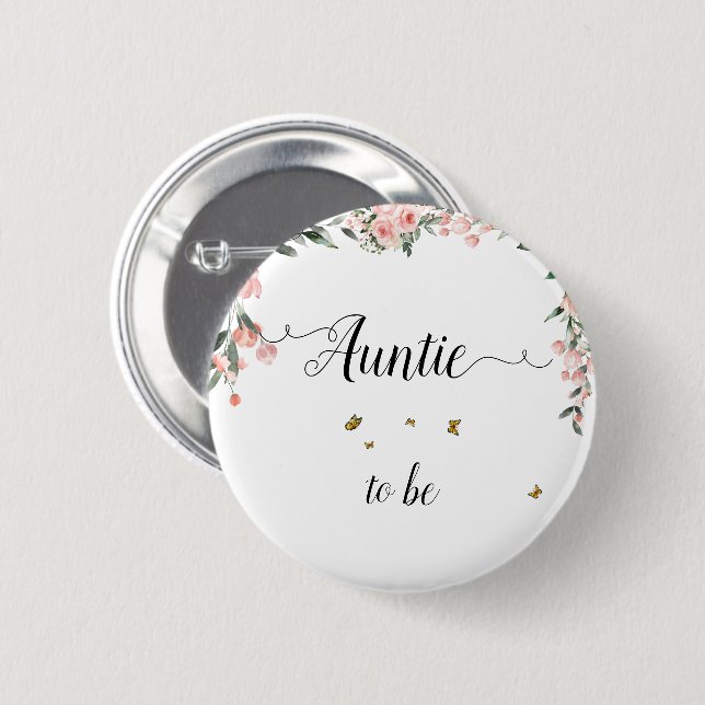 Wasserfarbene Rosen und Schmetterlinge Button (Vorne & Hinten)