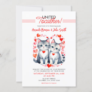Wasserfarbene, rot-weiße Niedliche Katzen Hochzeit Einladung