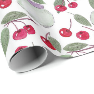 Wasserfarbene Rote Kirschen Kirschmarmelade mit Geschenkpapier