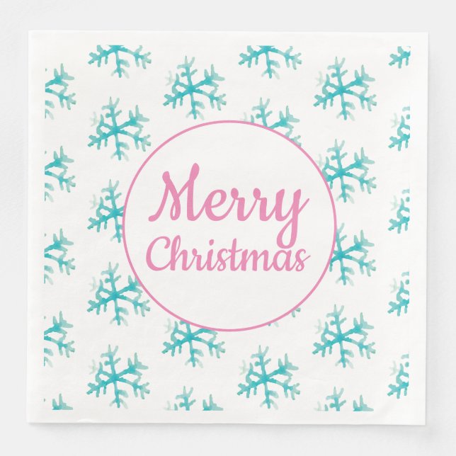 Wasserfarbene Schneeflocken Frohe Weihnachten Napk Serviette (Vorderseite)