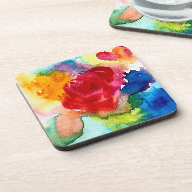 Wasserfarbene schöne abstrakte Rose Kunst Getränkeuntersetzer (Linke Seite)