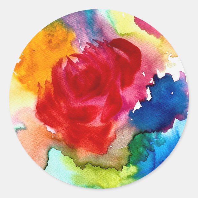 Wasserfarbene schöne abstrakte Rose Kunst Runder Aufkleber (Vorderseite)