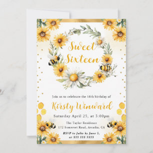 Wasserfarbene Sommerbiene und Sonnenblumen Süß 16 Einladung