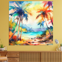 Wasserfarbene Sonne durch den Palmenstrand