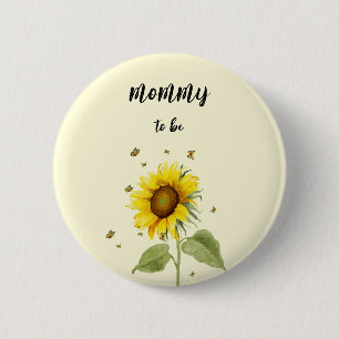 Wasserfarbene Sonnenblume mit Schmetterlingen Momm Button