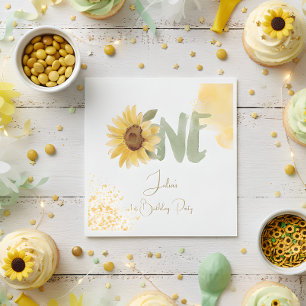 Wasserfarbene Sonnenblume zum ersten Geburtstag Serviette