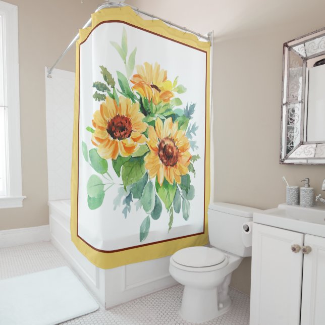 Wasserfarbene Sonnenblumen Duschvorhang (Beispiel)