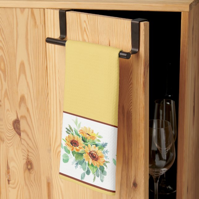 Wasserfarbene Sonnenblumen Geschirrtuch (Drittel gefaltet)