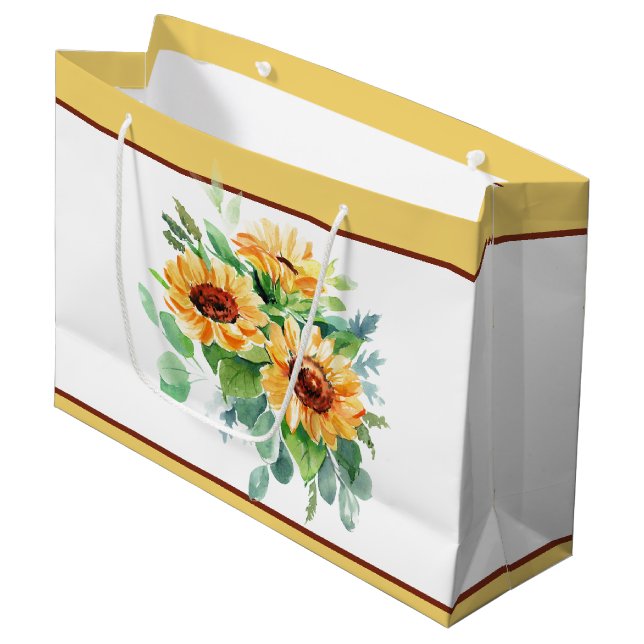 Wasserfarbene Sonnenblumen Große Geschenktüte (Vorderseite Schrägansicht)