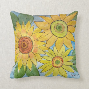 Wasserfarbene Sonnenblumen Kissen