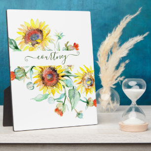 Wasserfarbene Sonnenblumen personalisiert Fotoplatte