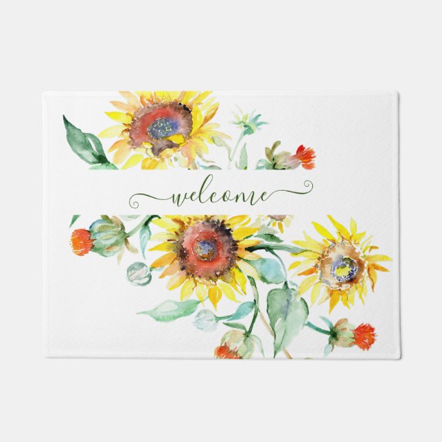 Wasserfarbene Sonnenblumen personalisiert Fußmatte (Vorderseite)