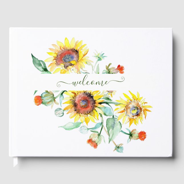 Wasserfarbene Sonnenblumen personalisiert Gästebuch (Vorderseite)