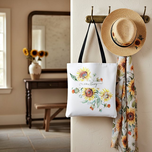 Wasserfarbene Sonnenblumen personalisiert Tasche (Von Creator hochgeladen)