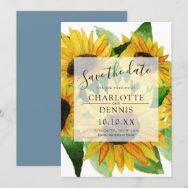 Wasserfarbene Sonnenblumen Save the Date blau Einladung