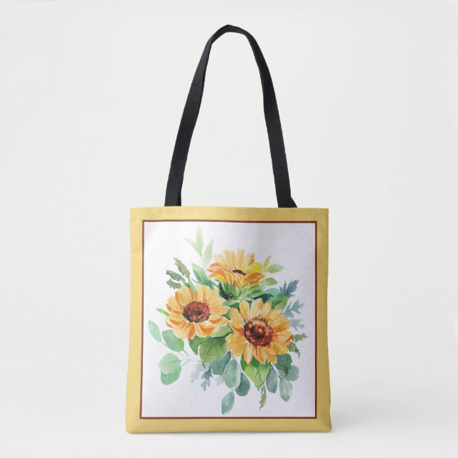 Wasserfarbene Sonnenblumen Tasche (Vorderseite)