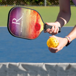 Wasserfarbene Sonnenuntergänge Mit Monogramm Pickleball Schläger