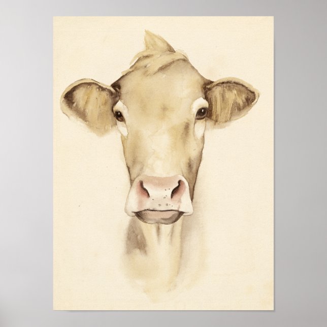 Wasserfarbene Stalltiere | Kuh Poster (Vorne)