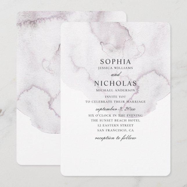 Wasserfarbene staubige Hochzeit. Eleganter einfach Einladung (Vorne/Hinten)