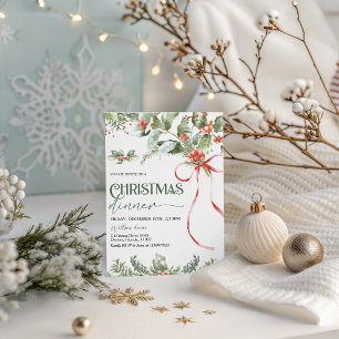 Wasserfarbene Stechpalmen-Beeren Weihnachts-Dinner Einladung