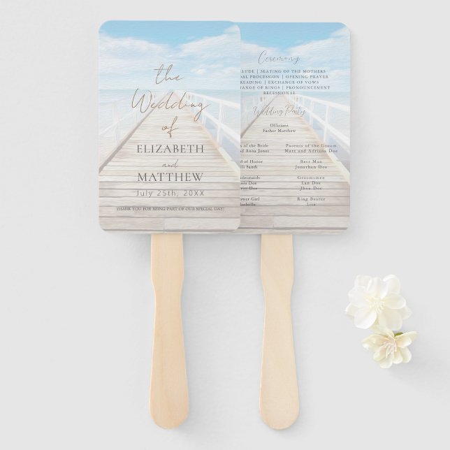 Wasserfarbene Strandhochzeit  Fächer (Vorne und Hinten)