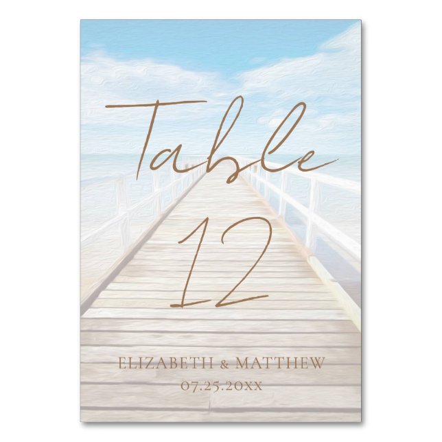 Wasserfarbene Strandhochzeit Tischnummer (Vorderseite)